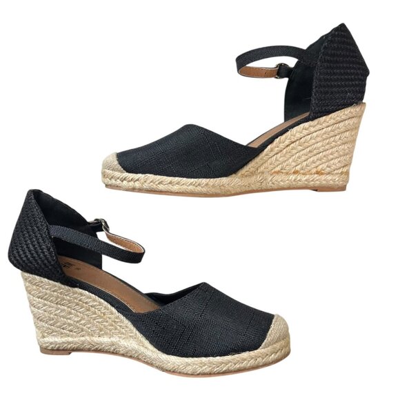 H&M heels women's 5.5 black platform wedge espadrilles ankle strap round toe - Picture 8 of 11
